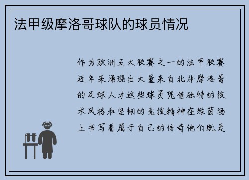 法甲级摩洛哥球队的球员情况